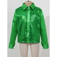 thumbnail image 3 of YEAHDOR Kids Boys Sparkly Sequins Lapel Collar Shirt Long Sleeve Tops for Jazz Latin Dance Performance Green 150, 3 of 7