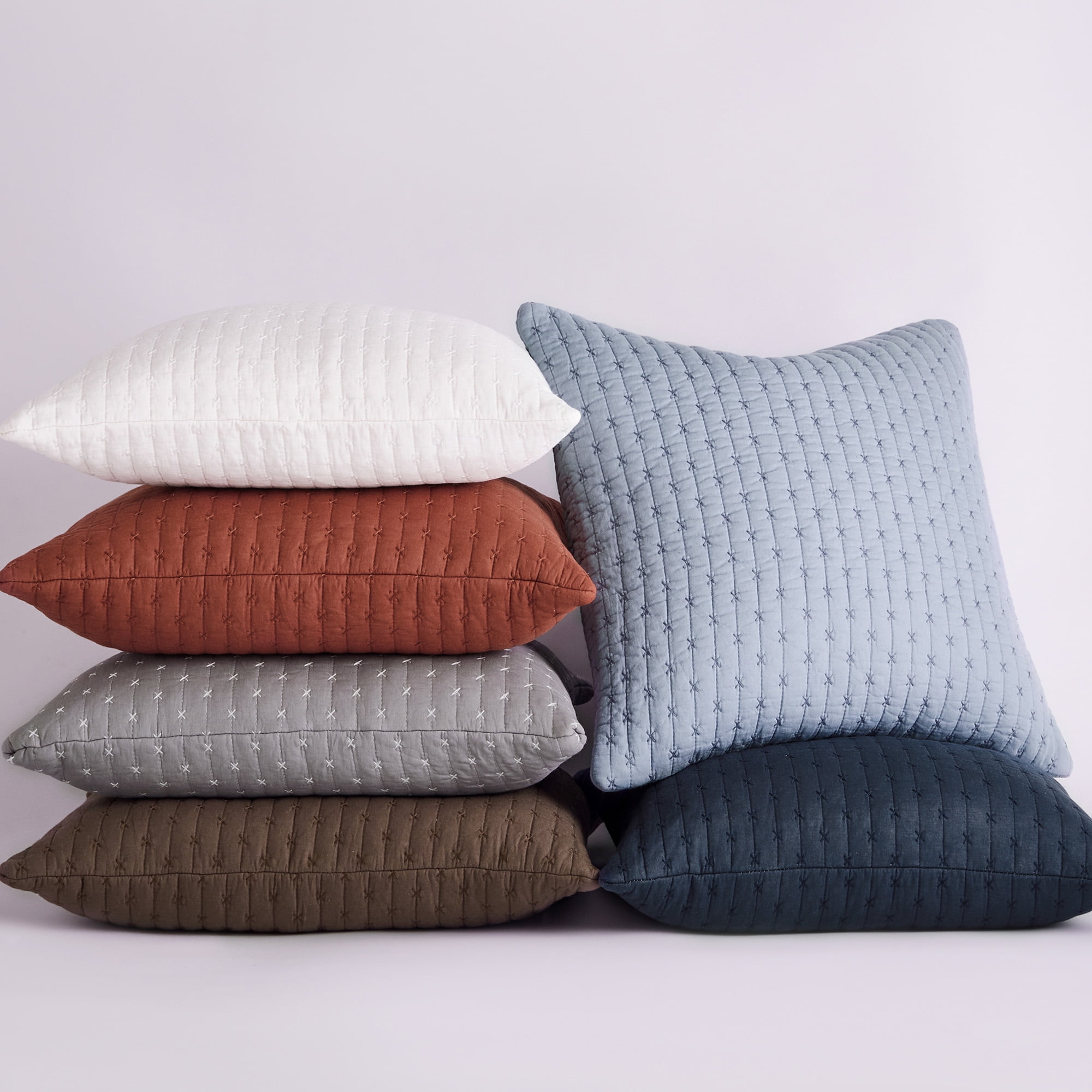 Levtex Home - Cross Stitch - Decorative Pillow (18 x 18in.) - Cross Stitch - Chambray