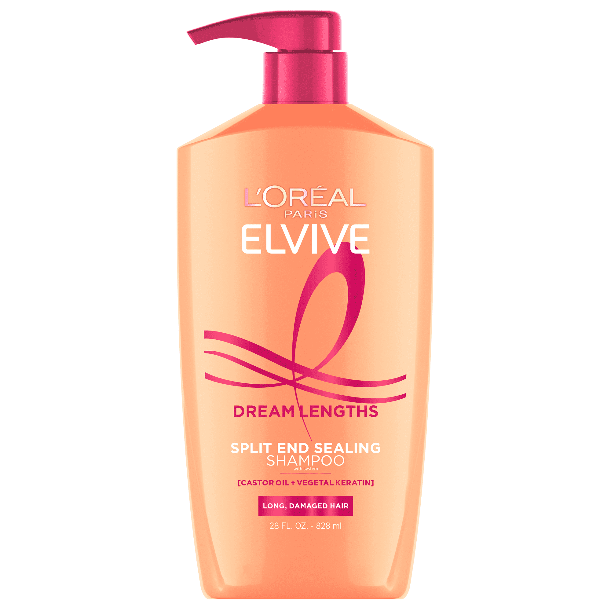 L'Oreal Paris Elvive Dream Lengths Restoring Shampoo and Detangler Conditioner Set with Castor Oil, 28 fl oz