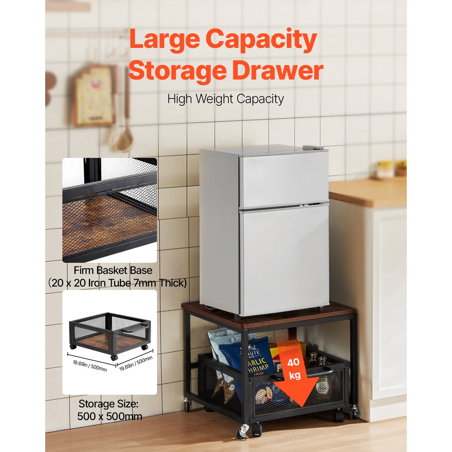 KFFKFF Mini Fridge Stand Washing Machine Stand with Storage, Refrigerator Base with 4 Swivel Lockable Wheels，Movable Storage Cart Dark Brown 20*20*17inch, 200lb Load Bearing