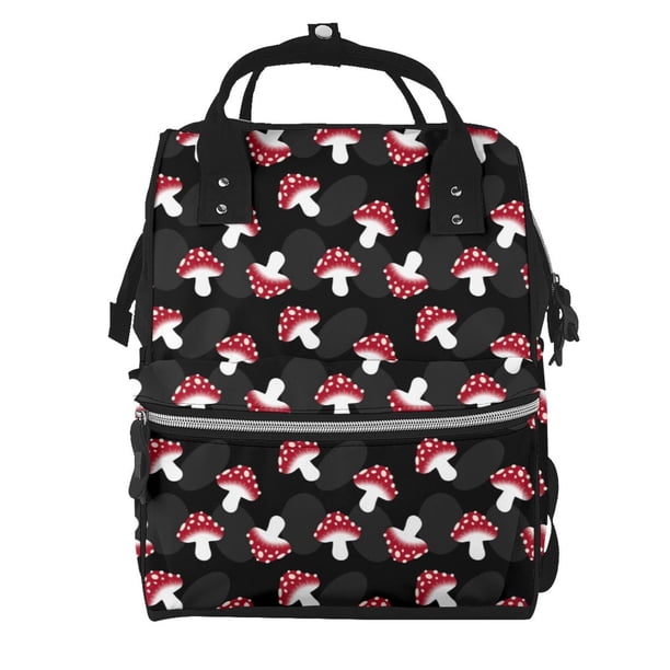 Fotbe Cartoon Mushroom Mochila Maternidad - Lona de Sarga Impermeable, Mochila de Pañales de Gran Capacidad con Múltiples Bolsillos y Correas Ajustables