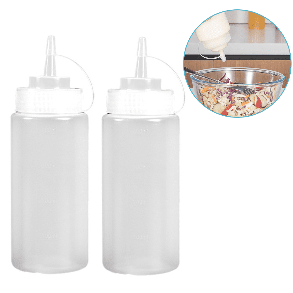 LeakFree Set of 2 Durable Clear Food Dispenser Squeeze Squirt Bottle