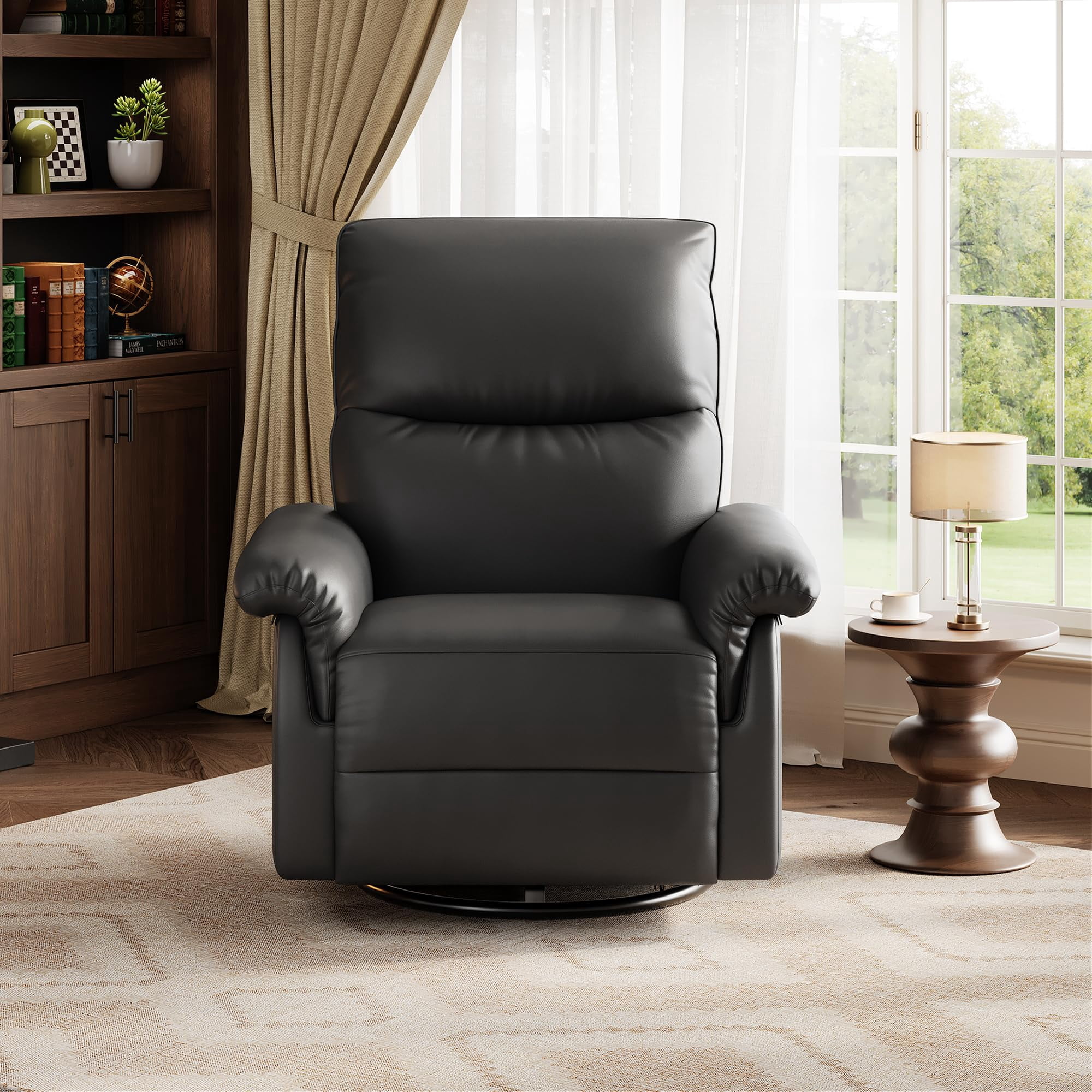 Soonbuy Swivel Rocking Nursery Recliner Chair, Rocker Recliner Glider Deep Seat, PU Leather Sofa Chair with high Backrest for Nursery, Living Room, Bedroom & Home Movie Theater, Orange/Black