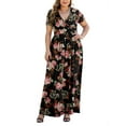 thumbnail image 2 of Women's Tunic Casual Floral Print Short Sleeve V Neck Maxi Dress, Black, Size 3XL, 2 of 6