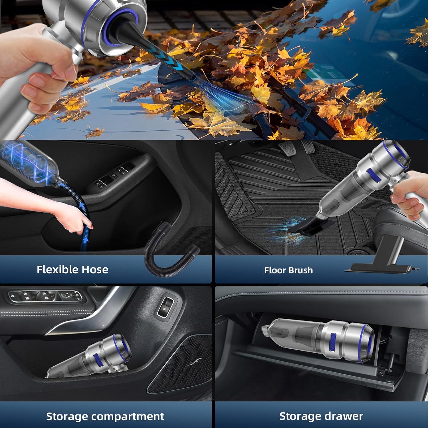 General Portable Car Vacuum - 22000PA Cars Vacuum Cleaner High Power 4 in 1 Compressed Air Duster & Air Blower & Pump Hand Held Vacuums Cordless with Brushless Motor for Car Home Office Blue