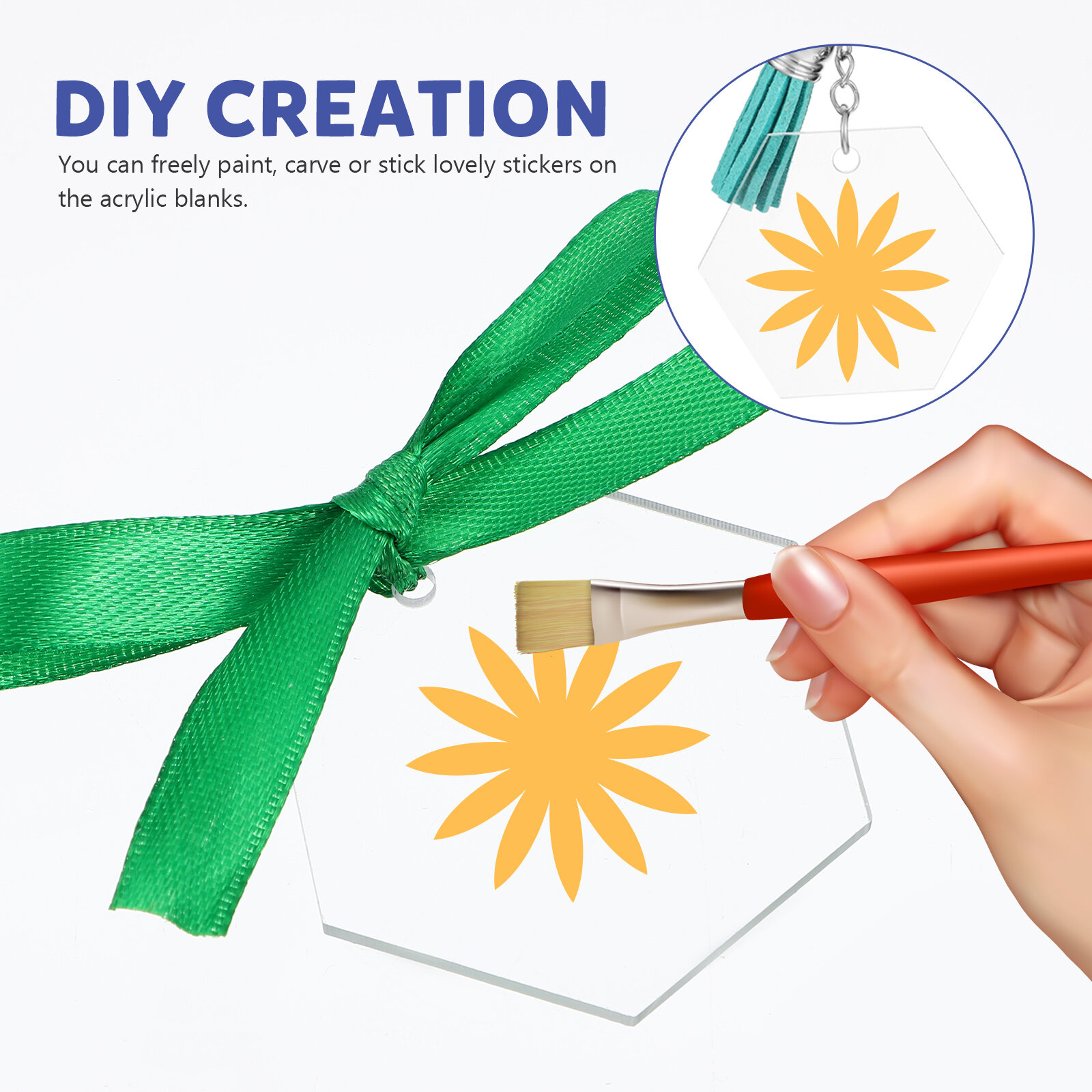 LITINKIMI Clear Acrylic Keychain Blanks with Tassels for Crafting Assorted Color