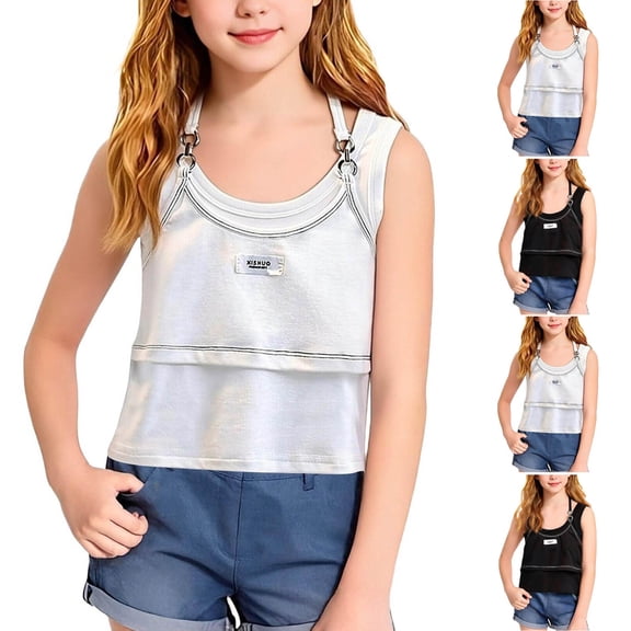 Eltusu Girls Tank Tops, Crewneck Fashion Summer Holiday Sleeveless Shirts White Size 10-12 T