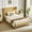 Natural, variant on Twin XL Bed Frame with Storage Headboard, Built-in Charging Station, Wave Design, Silent Operation, 1000LB Capacity,Walnut Finish