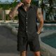 thumbnail image 5 of Ceisia Men's Loose Fit Linen 2-Piece Set Sleeveless Button-Down Shirt with Elastic Waist Drawstring Shorts Gifts, 5 of 7