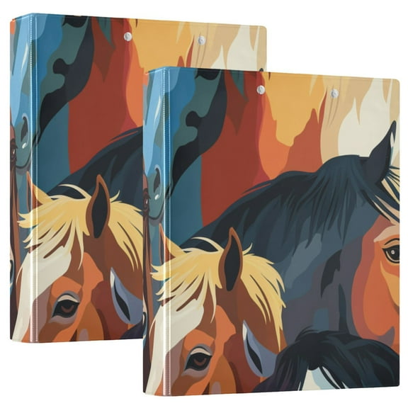 Horses 3 Ring Binders 1.5 inch Hardcover File Folders with Interior Pockets A4 Size Organizer for School Office Hospital Set of 2