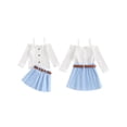 thumbnail image 2 of Michellecmm  Little Girl Fall Outfit Bow Cold Shoulder Tops Pleated Skirt with Belt, 2 of 9