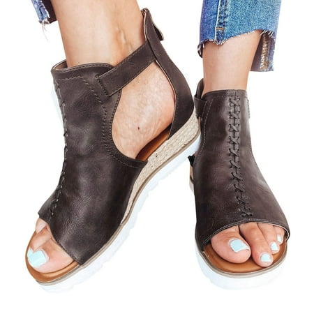 

iOPQO Women s sandals Sandals For Women Platform Sandals Wedge Ankle Strap Open Toe Sandals Casual Fish Mouth Wedge Coffee 42