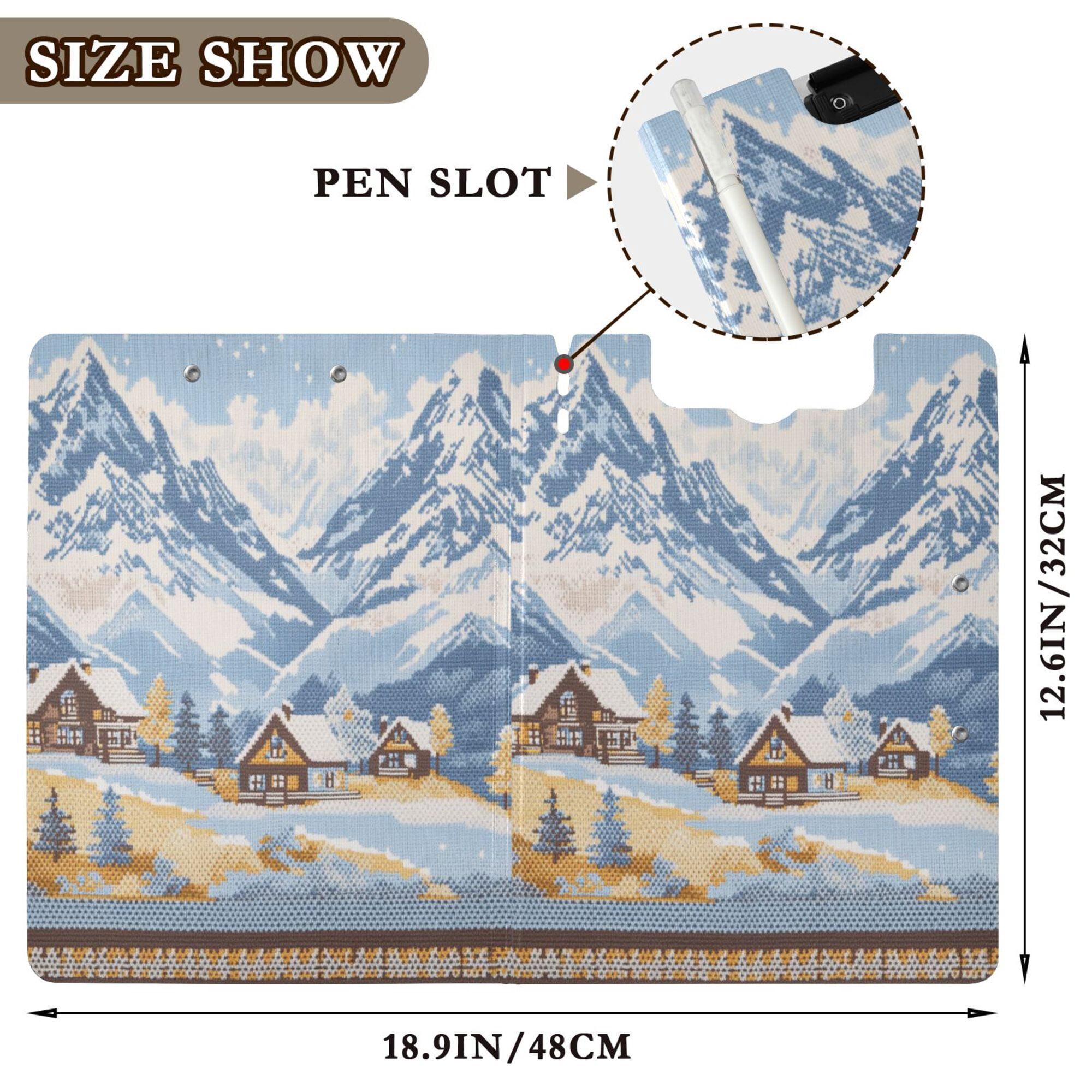 FORMRS A4 Clipboard Folder with Pen Holder Horizontal Foldable School Office Binder, Winter Mountain