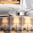 thumbnail image 3 of Set of 2 Touch Control Glass Table Lamps with 2 USB Charging Ports, 3-Way Dimmable Modern Bedside Nightstand Lamp, Silver Desk Lamp with White Shade for Bedroom Living Room Office, 2 Bulbs Included, 3 of 6