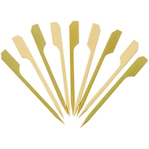 [100 Pack] 3 inch Wooden Paddle Picks, Bamboo Skewers - Toothpicks For Cocktails, Grilling, Appetizers, Fruits, Barbeque and Sandwiches - (Fomerly Comfy Package)