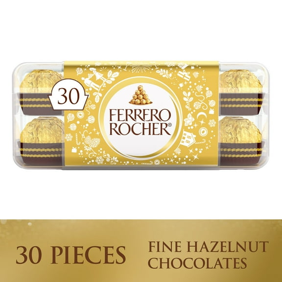 Ferrero Rocher, Premium Gourmet Milk Chocolate Hazelnut, Individually Wrapped, Chocolate Gift Box, 30 Count, 13.2 oz