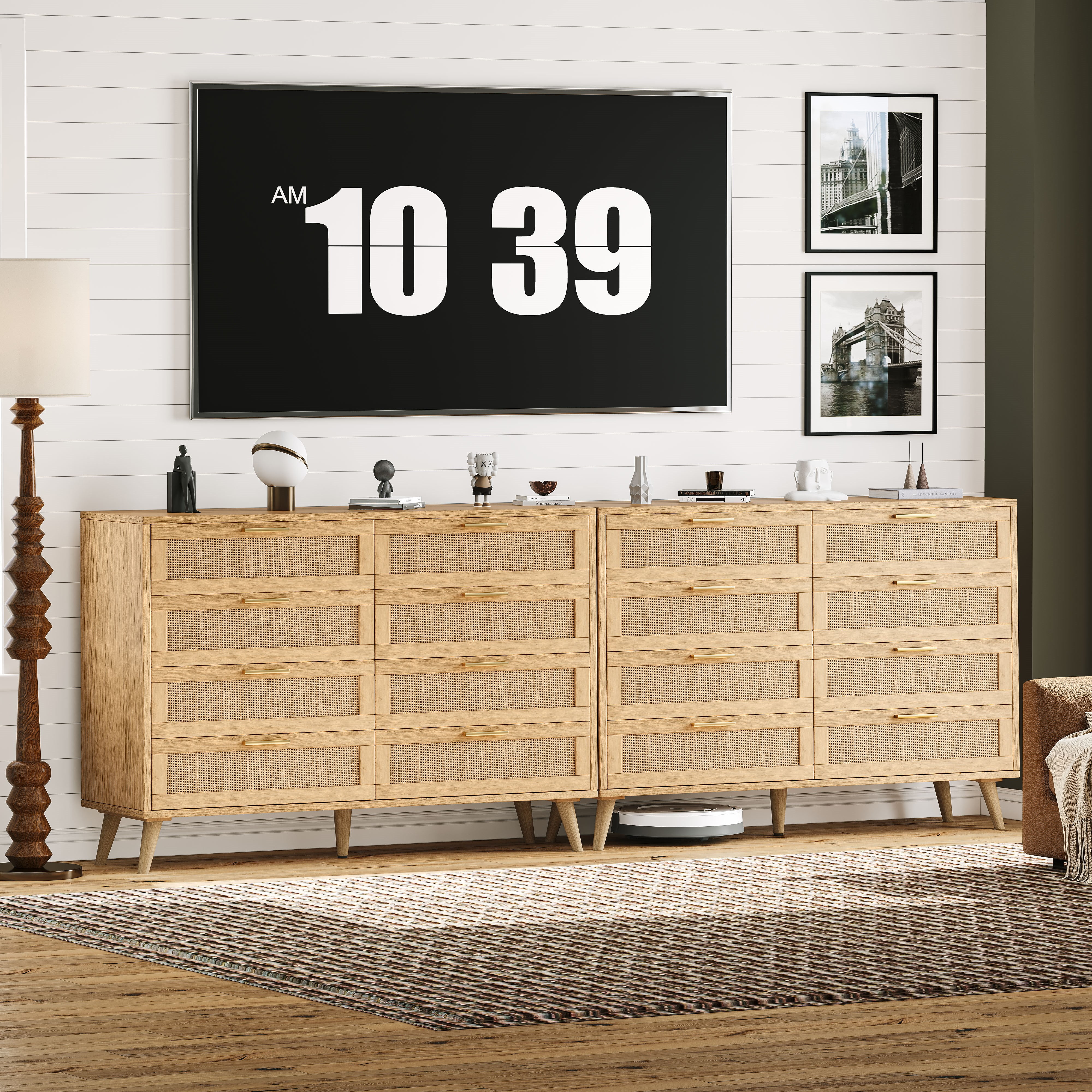 Maison Wooden 8 Drawers Double Dresser with Mirror