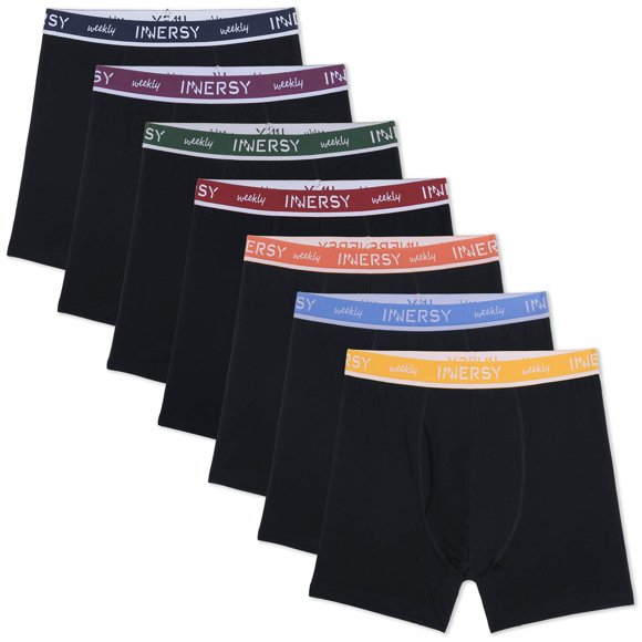 INNERSY Boxeurs pour Hommes avec Braguette, sous-Vêtements Extensibles en Coton, Lot de 7 (Noir avec Ceinture Colorée, Grand)