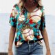 thumbnail image 2 of Gibobby Playera Manga Corta para Mujer Camiseta suelta informal con cuello en V para mujer, blusa manga corta con estampado(Azul celeste,M), 2 of 4