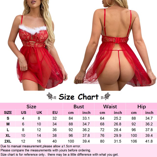 Lencería sexy Perspectiva Mujeres eróticas Vestido de malla T Panty Conjunto de Navidad (Rojo XL) Ndcxsfigh Para estrenar