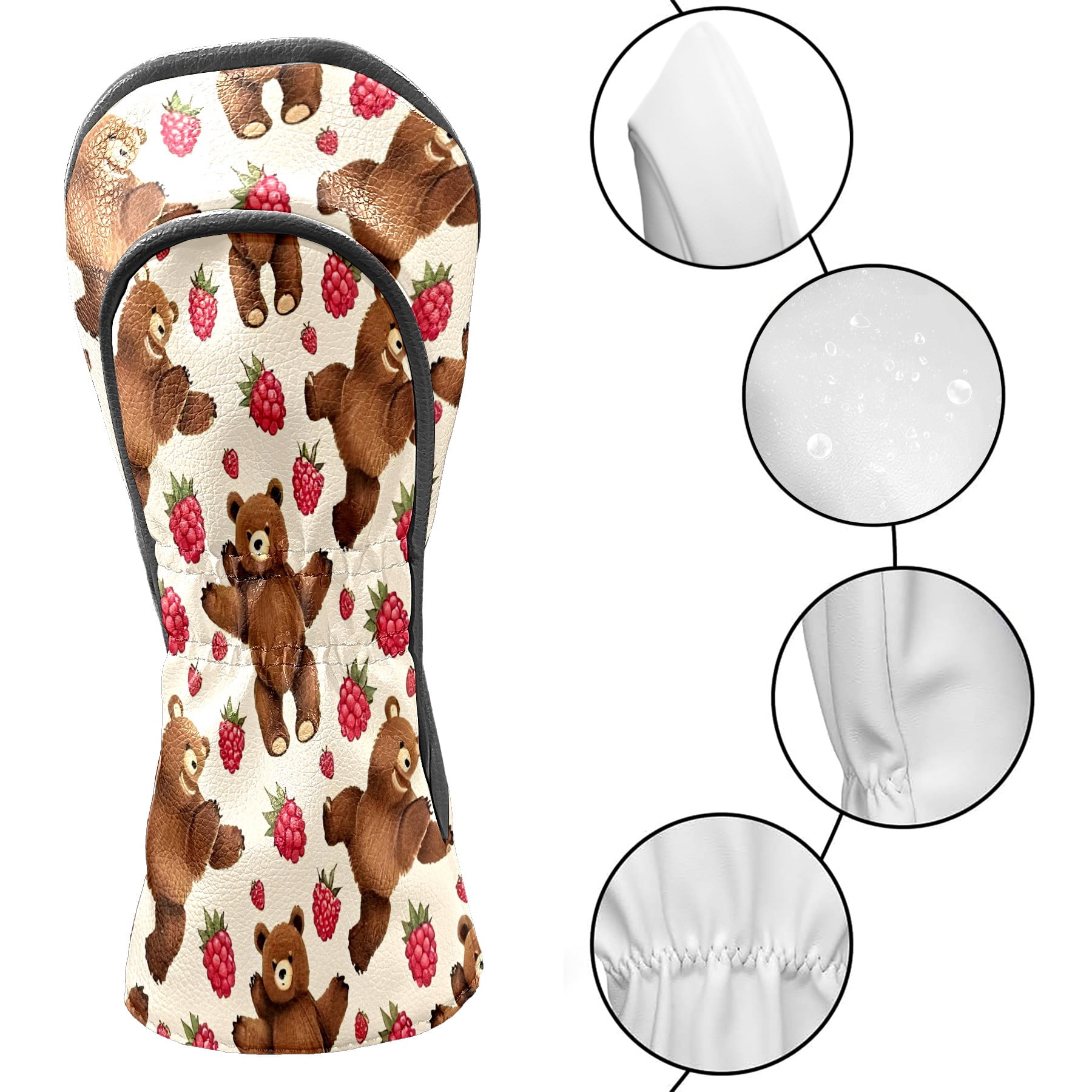 Golf Club Covers, Brown BearBerry Premium PU Leather Driver Hybrid Putter Head Covers with Velvet Lining, Waterproof Golf Gifts for Men Women
