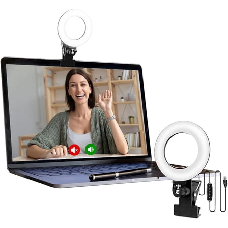 Clip-On Ring Light for Computer - 10W LED Video Conference Light with 3 Color Temperatures, USB Powered Zoom Lighting for Laptop/Desktop (Adjustable Brightness & Angle)