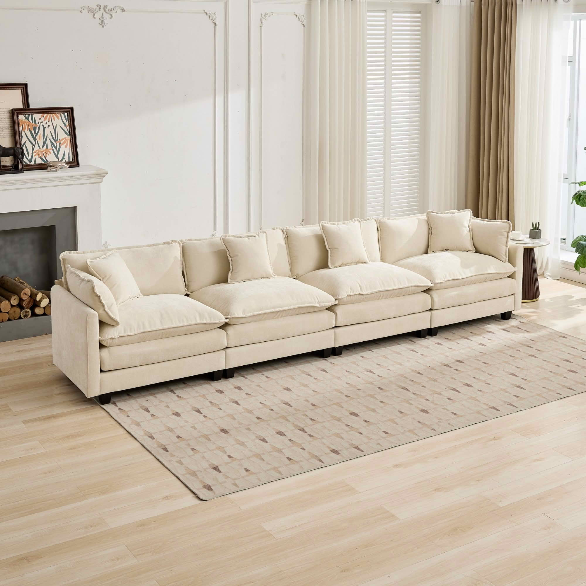 MAYEERTY 149.6 Inch Cloud 4‑Seater Modular Sectional Sofa, Chenille Couch with Double‑Layer Seat Cushion for Home Apartment, Ottoman Not Included