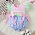 thumbnail image 2 of REDARER Girls "BABY SISTER" Embroidered Romper with Ruffle Fly Sleeves, Bowknots and Plaid Pattern Bodysuit,0-3 Months, 2 of 6