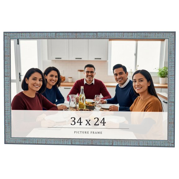 34x24 Frame Blue Scuffed Farm Board Solid Wood Picture Frame Width 0.75 Inches | Interior Depth 0.5
