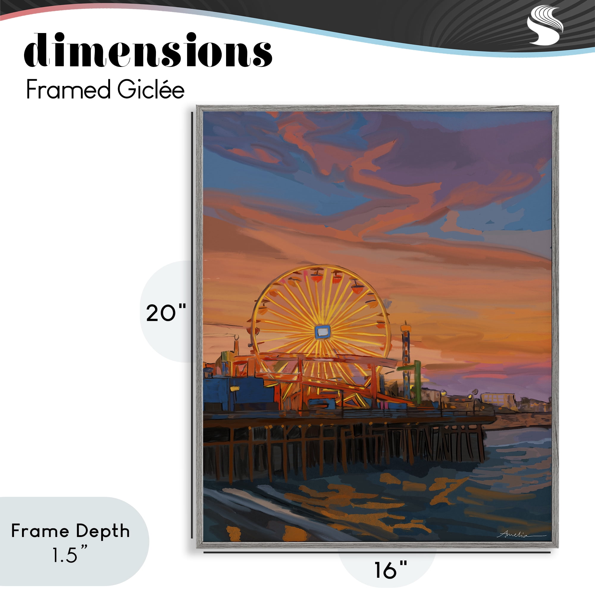 Stupell Industries Santa Monica Pier Sunset Gray Framed Giclee Art, design by Amelia Noyes