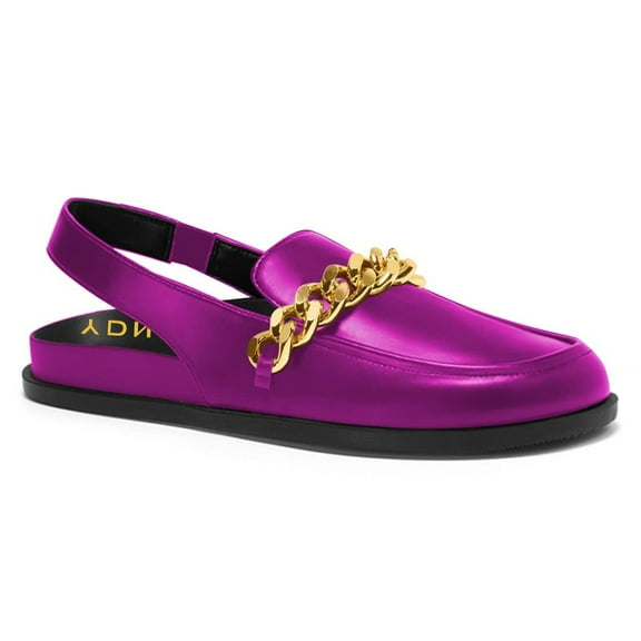 YDN Women Round Toe Chains Slingback Flats Elastic Strap Heeled Loafers Casual Daily Dress Walking Shoes Size 7 Fuchsia
