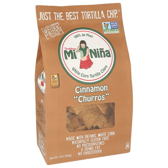 (Pack of 9), Mi Niña Corn Tortilla Chips - Cinnamon Churros, 12 oz