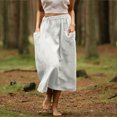 thumbnail image 4 of cocolona Womens Linen Skirts for Women Summer Casual Solid Color Elastic Waist Flowy Long Skirts Beach Vacation Midi Skirts with Pockets White XXL, 4 of 7