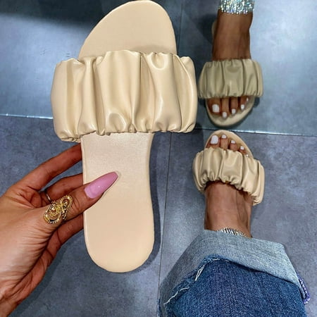 

BRISEZZS Slide Sandals for Women- Beach Open Toe New Style Casual Roman Summer Flat Slide Sandals #165 Beige-37