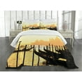 thumbnail image 3 of Ambesonne Venice Quilted Bedspread Set 3 Pcs, Romantic City at Sunrise, Queen Size, Mustard and Black, 3 of 5