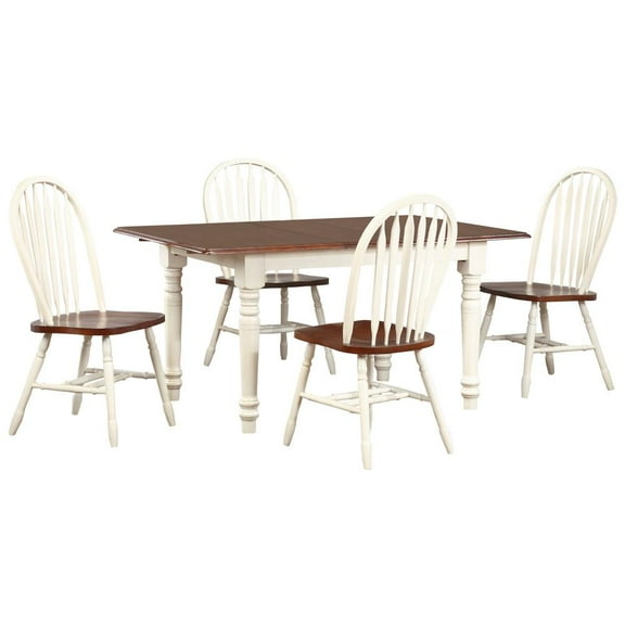 Andrews 5PC 60" Rectangle Extendable Butterfly Dining Table Set White/Brown Wood