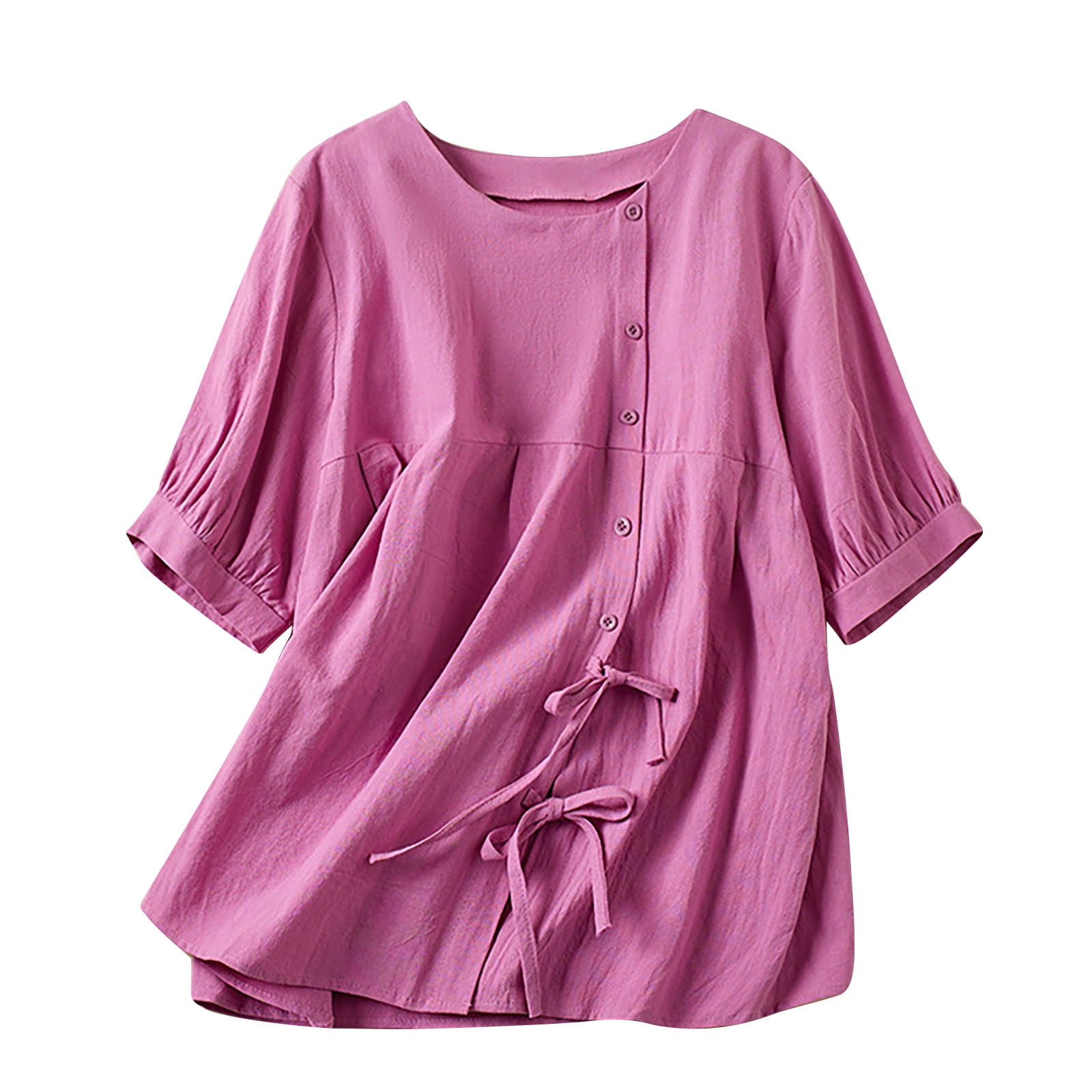 Under 10,Women's Solid Color Button Up Tied Cotton and Linen