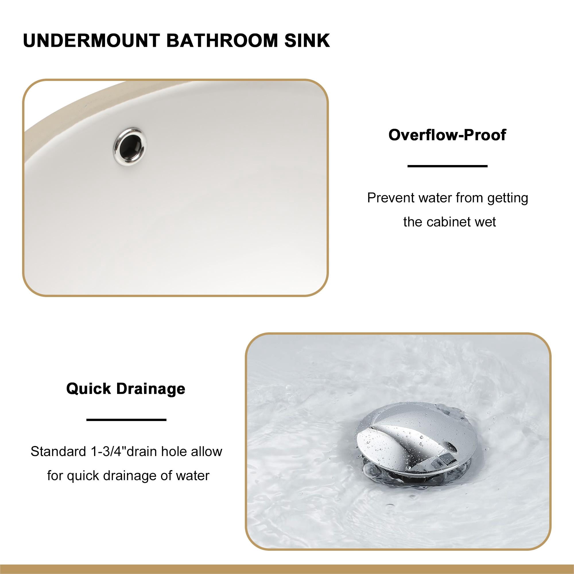 16.5"x13.4" White Ceramic Oval Undermount Bathroom Sink with Overflow