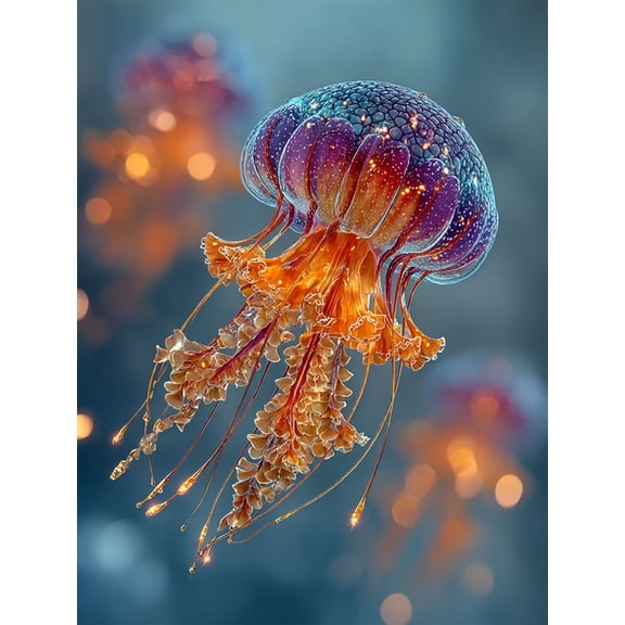 Vibrant Jellyfish Tempered Glass Canvas Sea Life Nautical Hanging Wall Art Decor