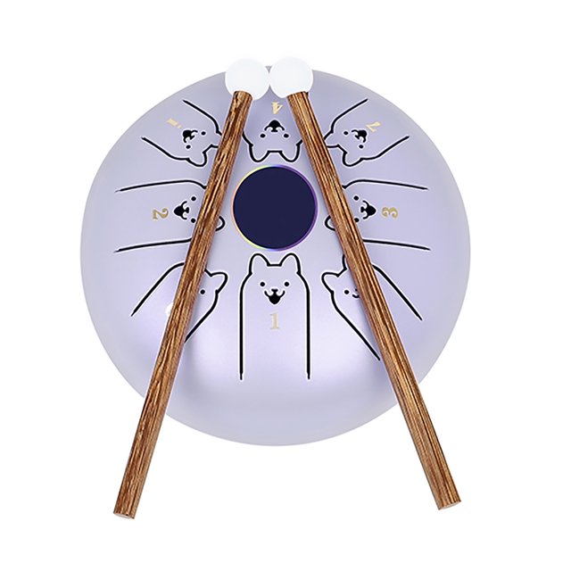 Labymos 5.5 Inches Mini Steel Tongue Drum 8 Notes C Key Handpan Drum Chinese Zodiac Patterned Tank Drum Percussion Instrument with Bag Music Book Mallets (Dog Pattern & Light Purple Color)