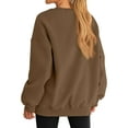 thumbnail image 4 of Women Oversized Sweatshirts Hoodie Fleece Crew Neck Long Sleeve Sweaters Comfy Fall Fashion Outfits Brown M, 4 of 9