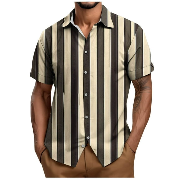 Men's Striped Shirts Casual Short Sleeve Button Down Summer Hawaiian Shirts