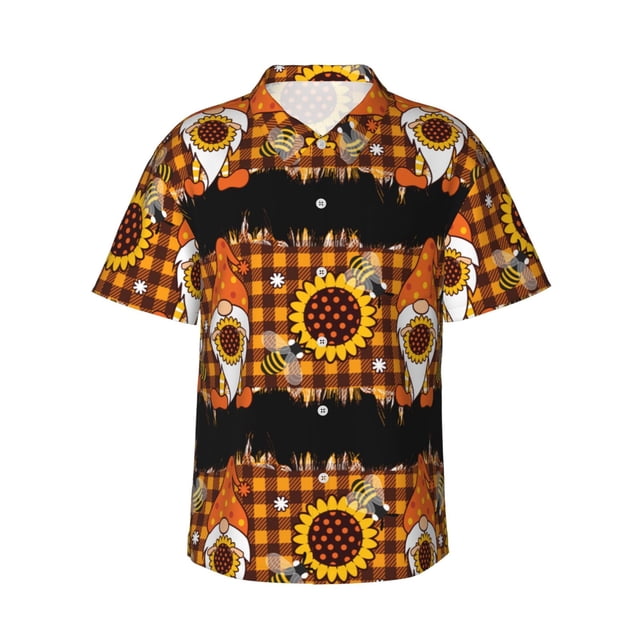 Balery Sunflower Gnomes and Bees Camisas hawaianas de manga corta para hombre, camisas playeras de corte holgado, camisas de vacaciones con botones,Medium