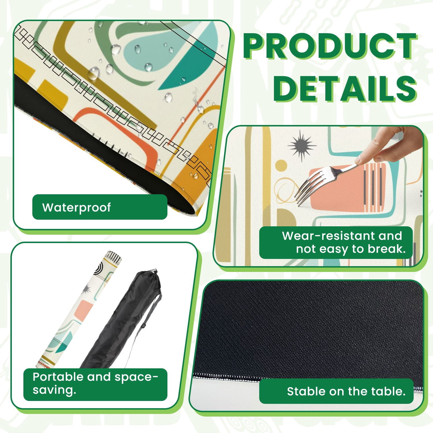 Mahjong Mat 31.5" x 31.5" Abstract Mid Century Modern Geometric Earth Tones Non-Slip Noise Reduction American Mahjong Tiles Table Cover for Dominoes Poker Card Board Games Gift