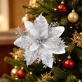 thumbnail image 3 of 1 Pcs Christmas Poinsettia Artificial Flowers Decorations,5.7 Inch Christmas Tree Wreaths Garland Decoration,Glitter Flowers Picks Decor,Glitter Christmas Flowers,(Silver,5.7 in), 3 of 4