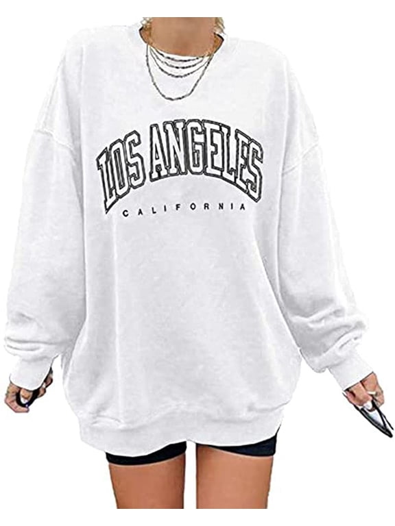 Women Sweatshirt Los Angeles California Long Sleeve Casual Loose Pullover Tops