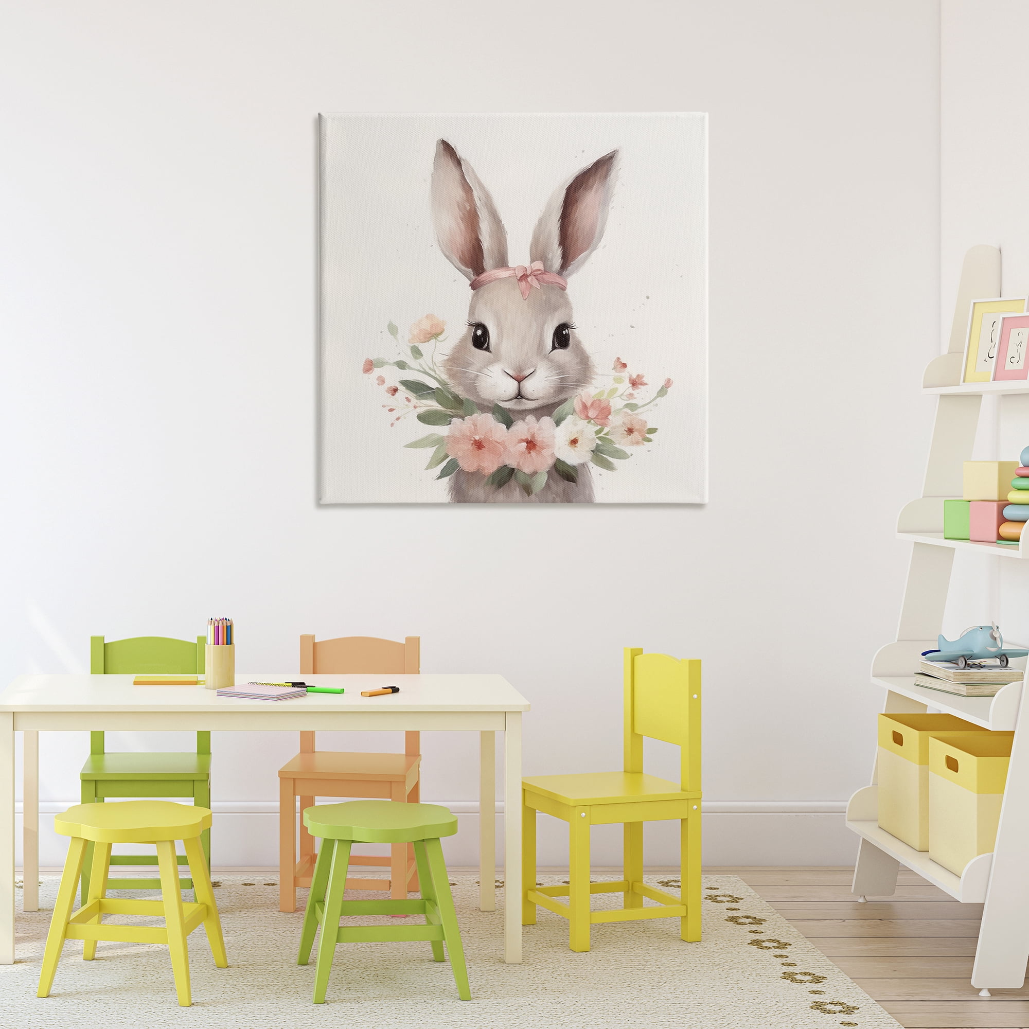 Stupell Industries Charming Bunny in Floral Wreath Canvas Wall Art, design by Lazar Studio
