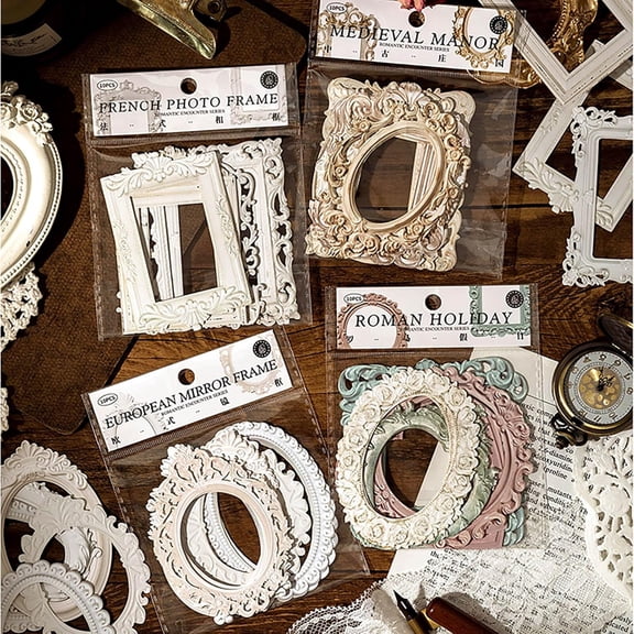 40pcs Vintage Frame Scrapbook Paper, 4 Themes Scrapbooking Supplies, Hollow Embossed Paper for Junk Journal, Photos, Card Making, Decorative Album