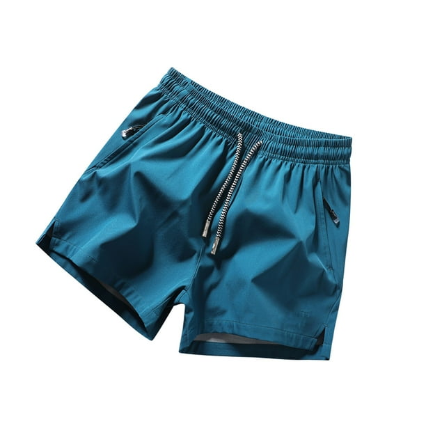 Pantalones cortos de color liso para hombre: bolsillos con cremallera Ice Sense, cintura elástica, pantalones de cinco puntos, poliéster, aptos para deporte/playa, secar al aire libre