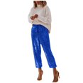 thumbnail image 5 of UJNDER Carnival Women's Sequin Casual Pants Party Fashion High Waist Drawstring Leggings Style Blue L, 5 of 7